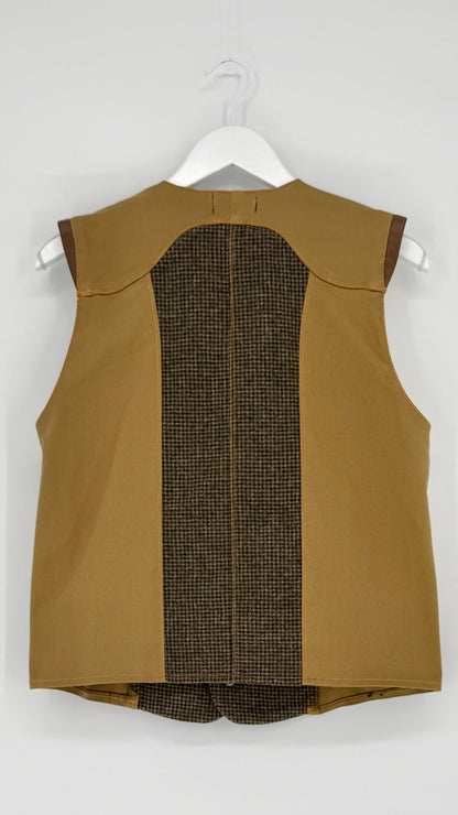 back of Brown vest with checkered pattern on a white background