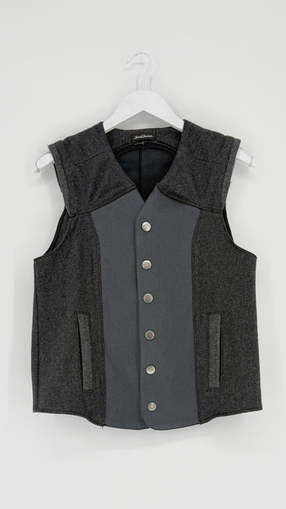 Gray vest with button details on a white background