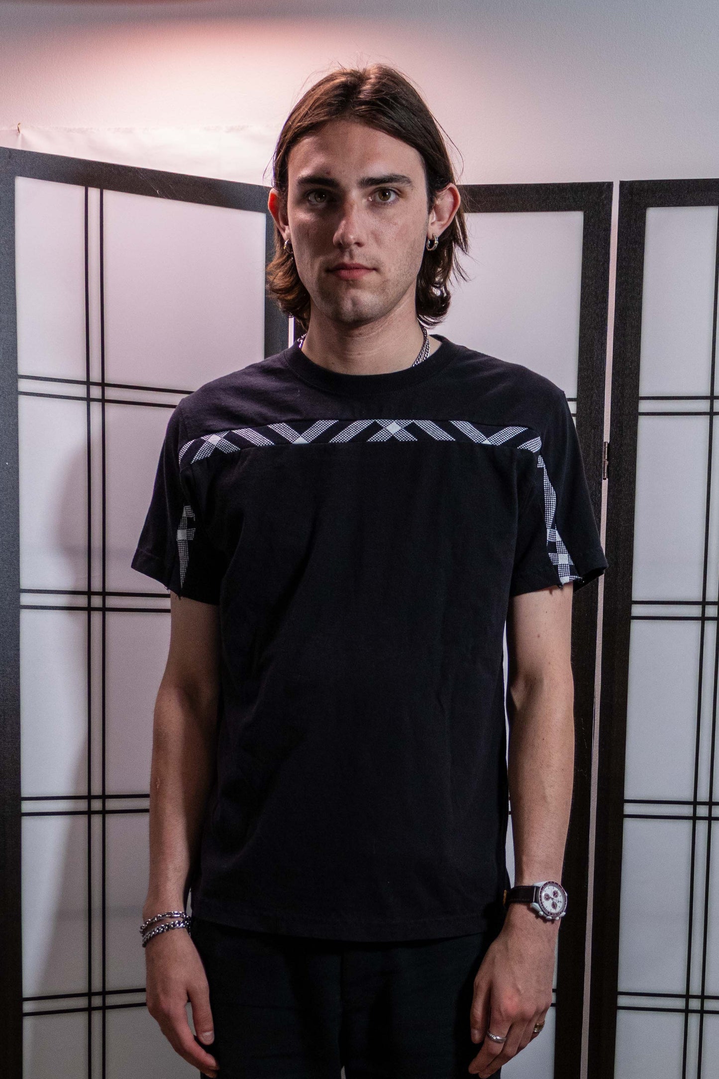 Tee Onyx - Jared Jansen Pre-Fall oversized tee with checked trim
