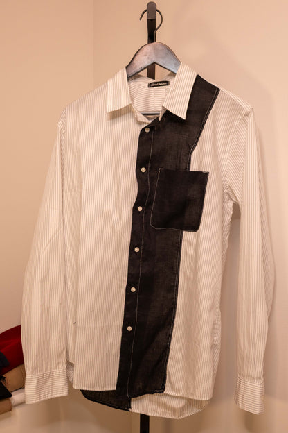 Long-Sleeve Panel Shirt in Pinstripe & Black — front