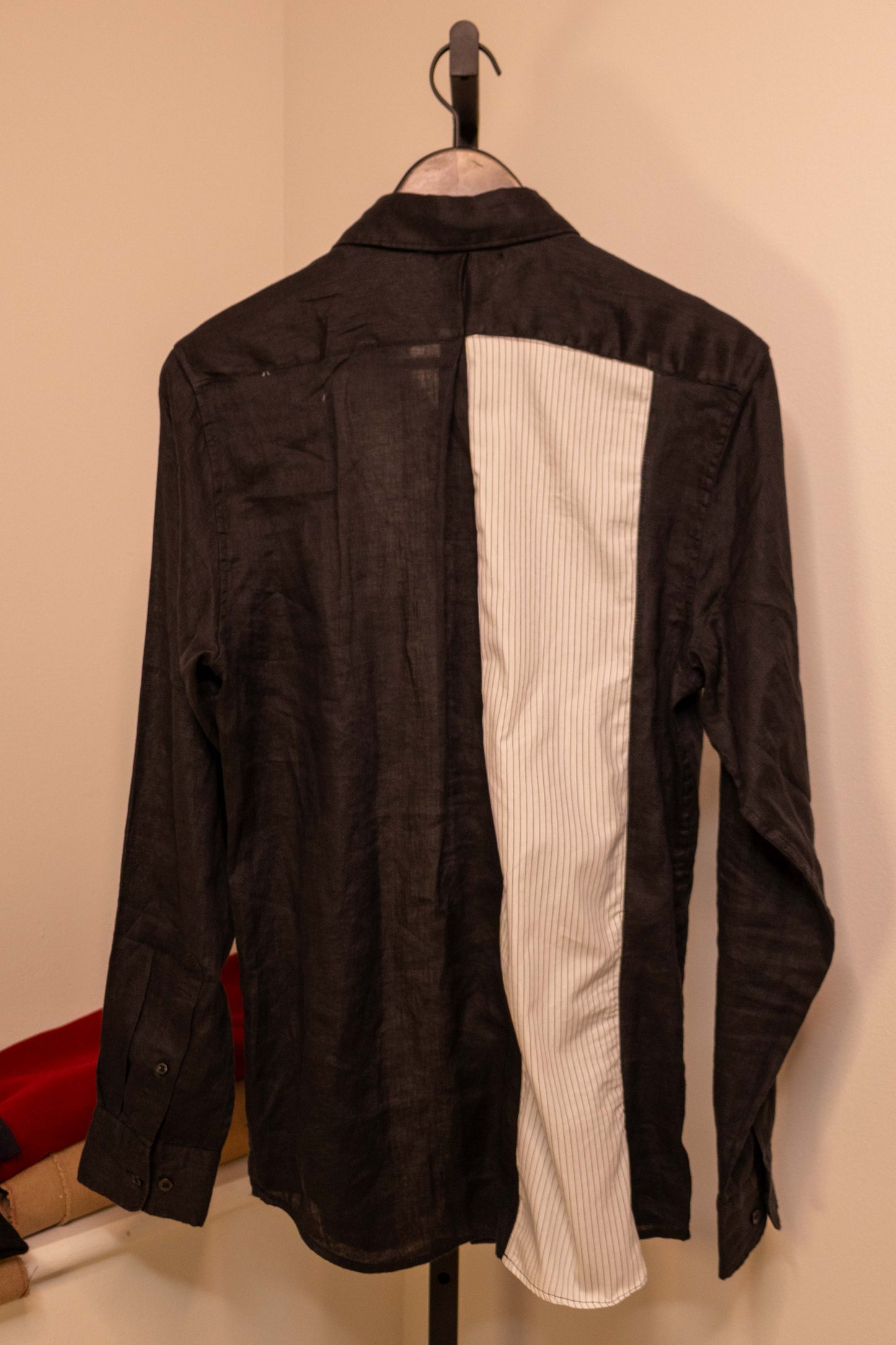 Long-Sleeve Panel Shirt in Black & Pinstripe — back