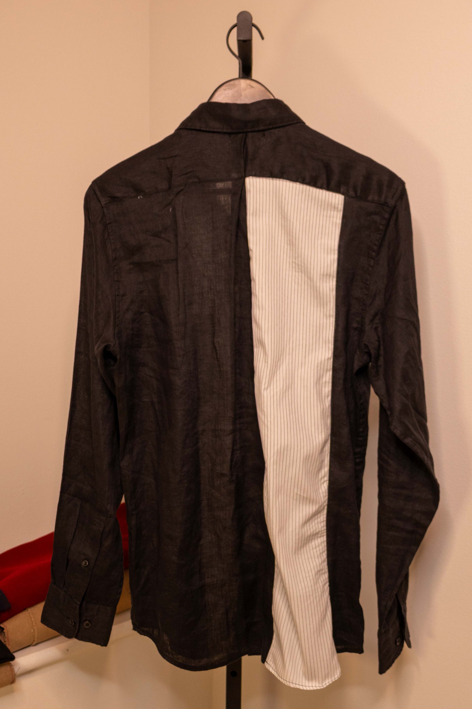 Long-Sleeve Panel Shirt in Black & Pinstripe — back