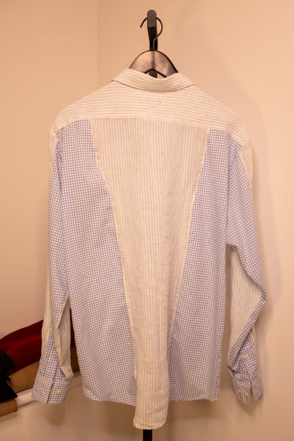 Patchwork Panel Shirt in Pinstripe & Blue Windowpane — back